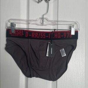 Diesel Men's Black Briefs with Red Logo Waistband